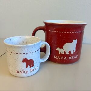 Mama Bear and Baby Bear Ceramic Red Speckled Country Mug Cup Set